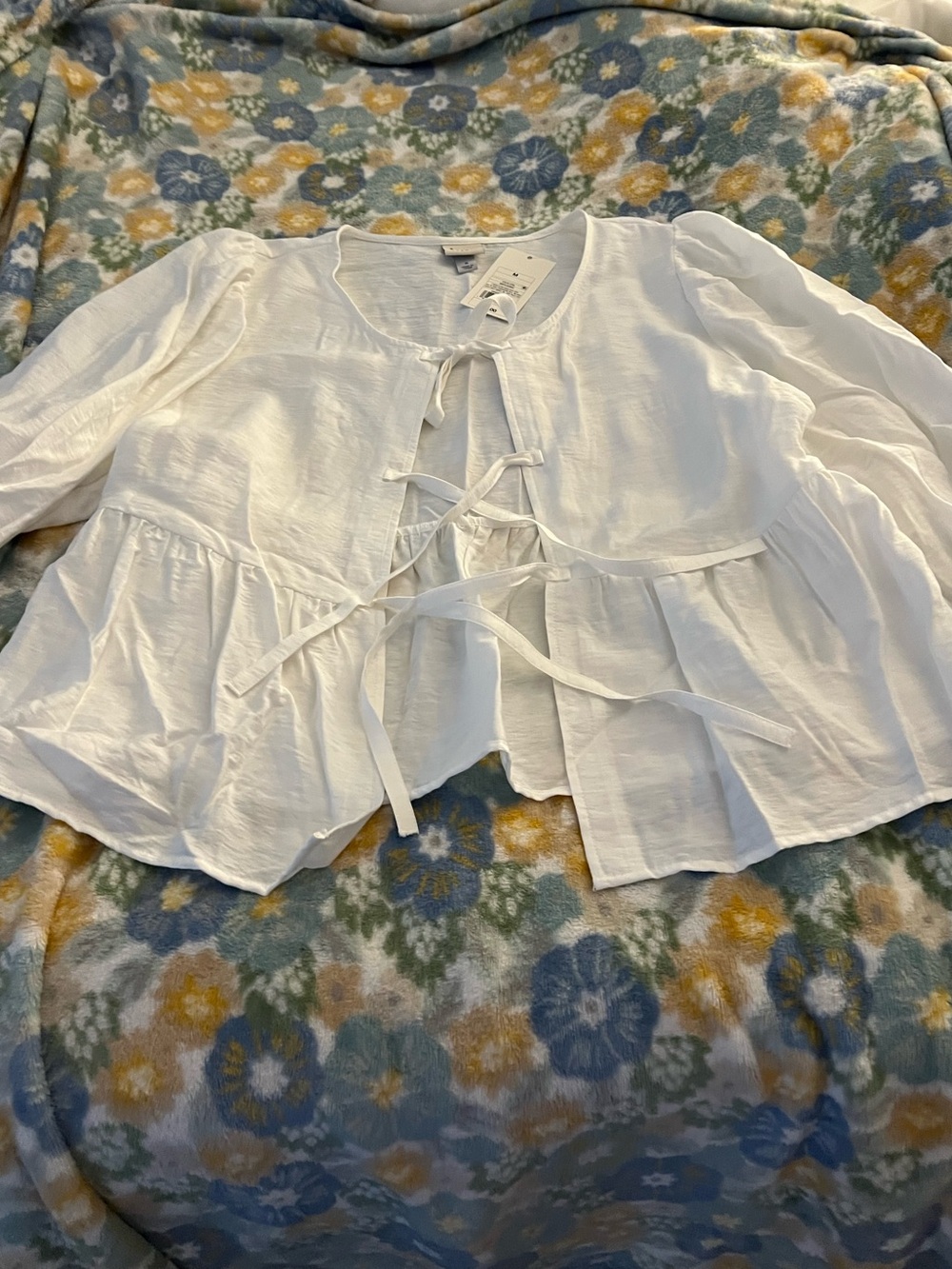 NWT White Tie-Front Peplum Blouse, Target brand